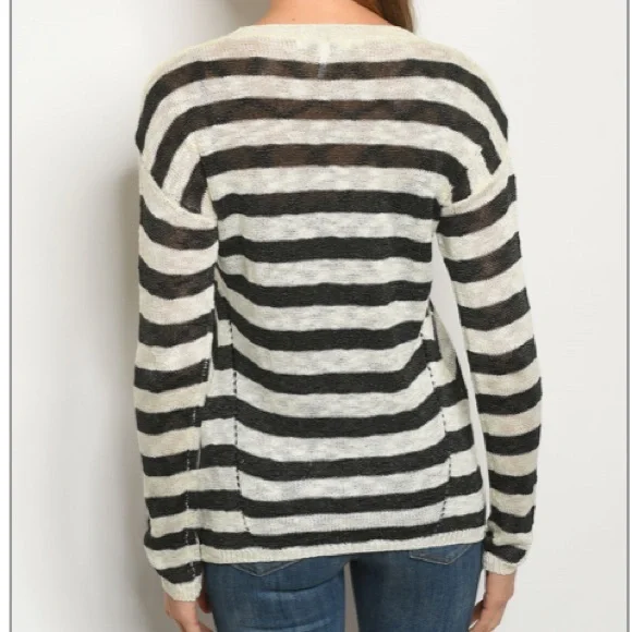 Black & Creamy White Striped Sweater - Picture 9 of 9